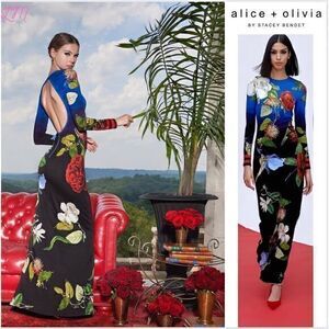 Alice + Olivia  Revolve‎ Delora Open-Back Maxi Dress Size 8 Lunch Date Floral